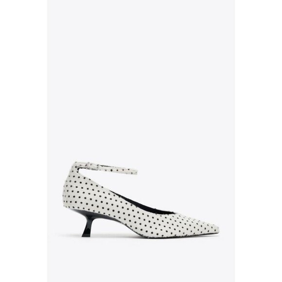 ZARA POLKA DOT LEATHER AND SHEEPSKIN HEELED SHOES - Picture 1 of 6